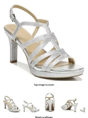 Naturalizer Womens Baylor Heeled Sandals Size US 8.5M Silver Glitter Party
